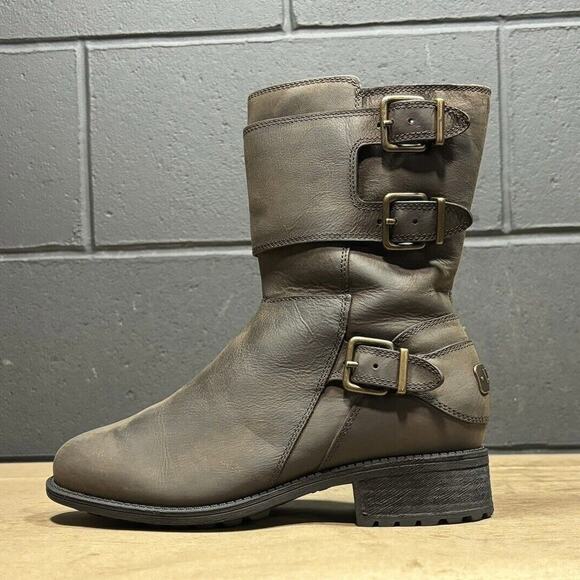 UGG Wilcox Brown Leather Winter Boots Size 7 - Picture 1 of 11